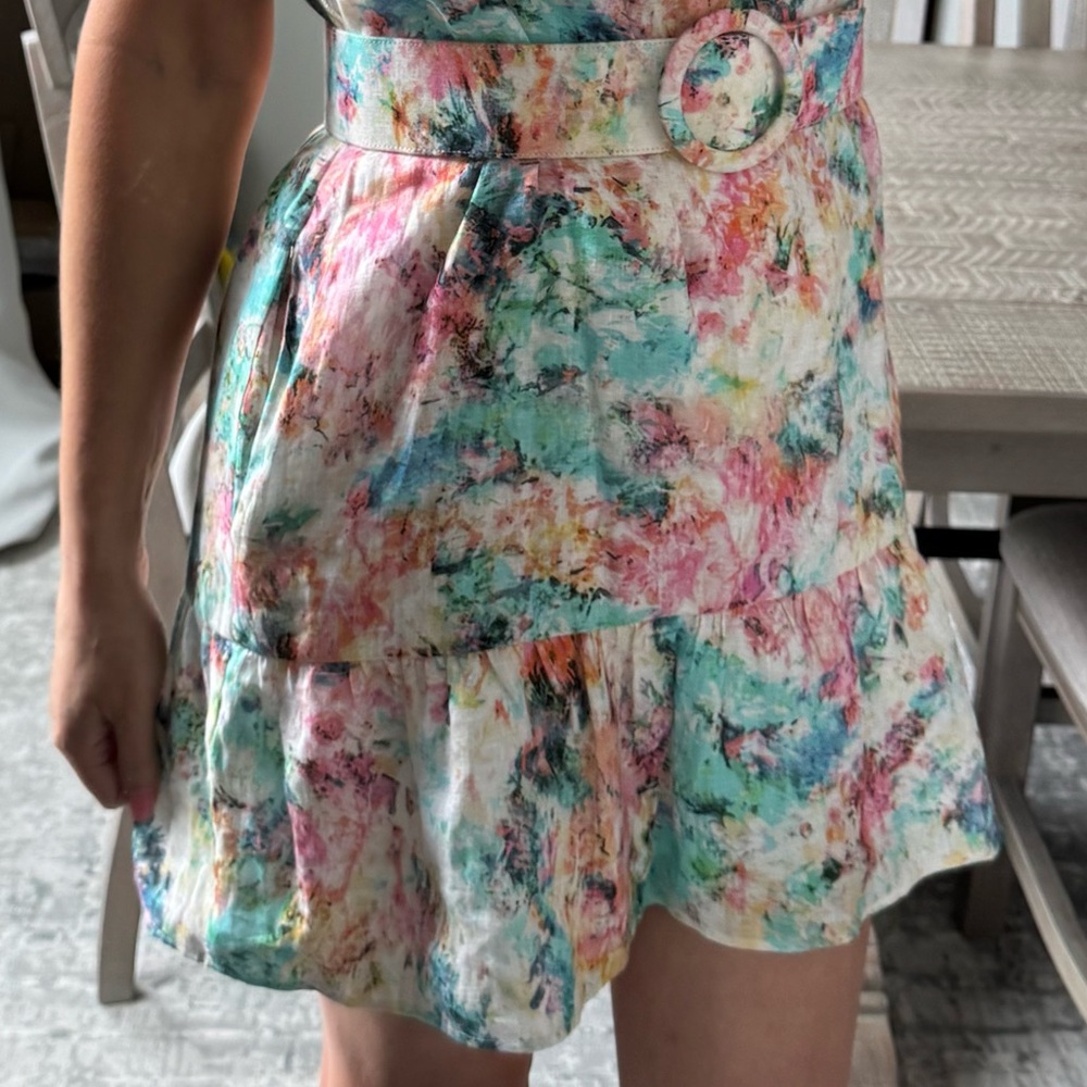 Pastel Floral Sleeveless Spring Summer Belted Dress - Picture 4 of 12